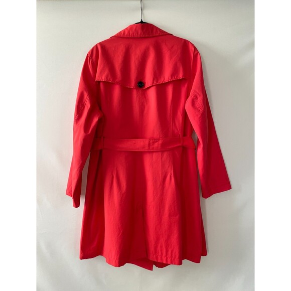 Lands' End women's coral red trench coat belted pockets size 1X 16w-18w - Picture 3 of 11